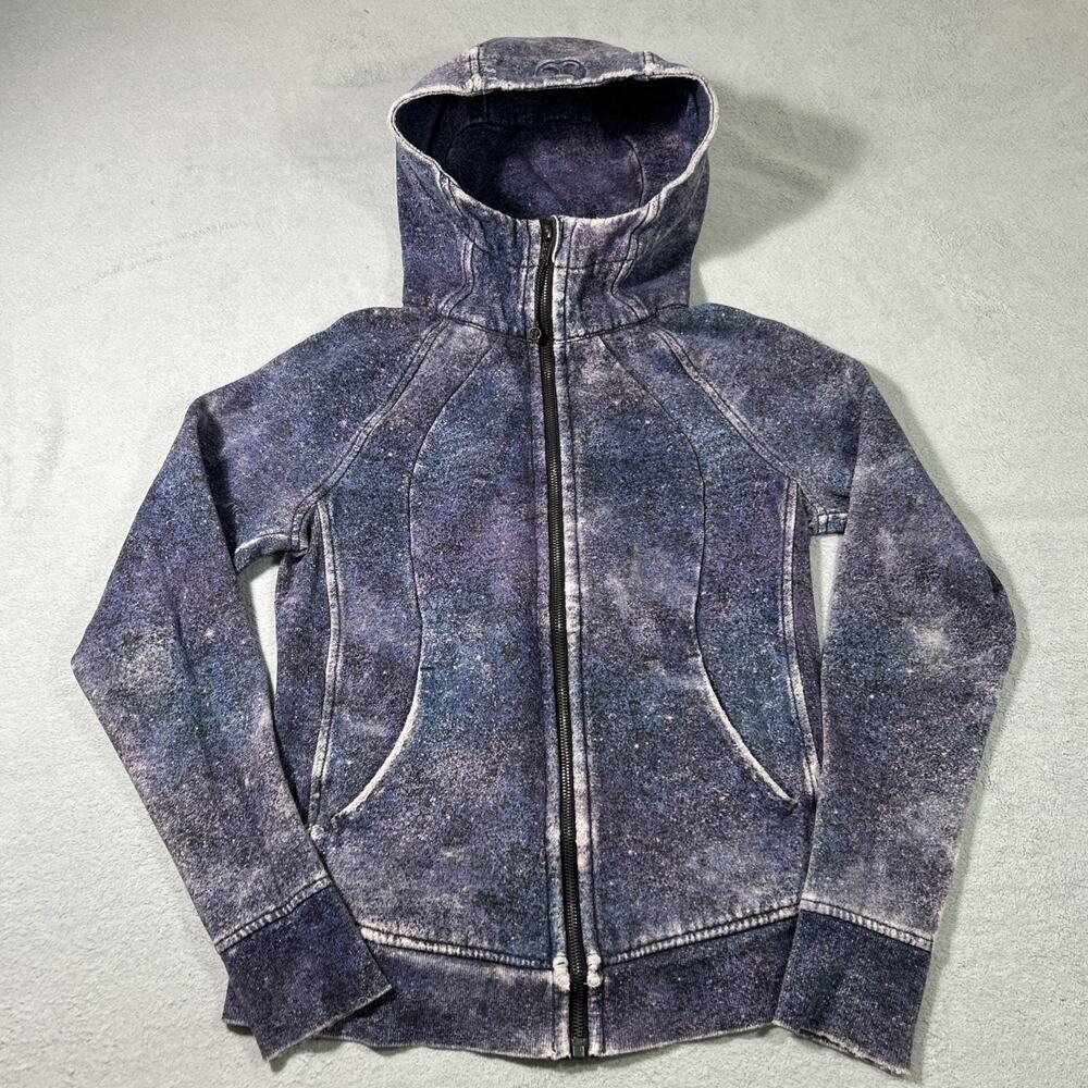 Lululemon Galaxy Scuba Hoodie Size 6 Purple Distress Ware Hoody Gym Track Fleece
